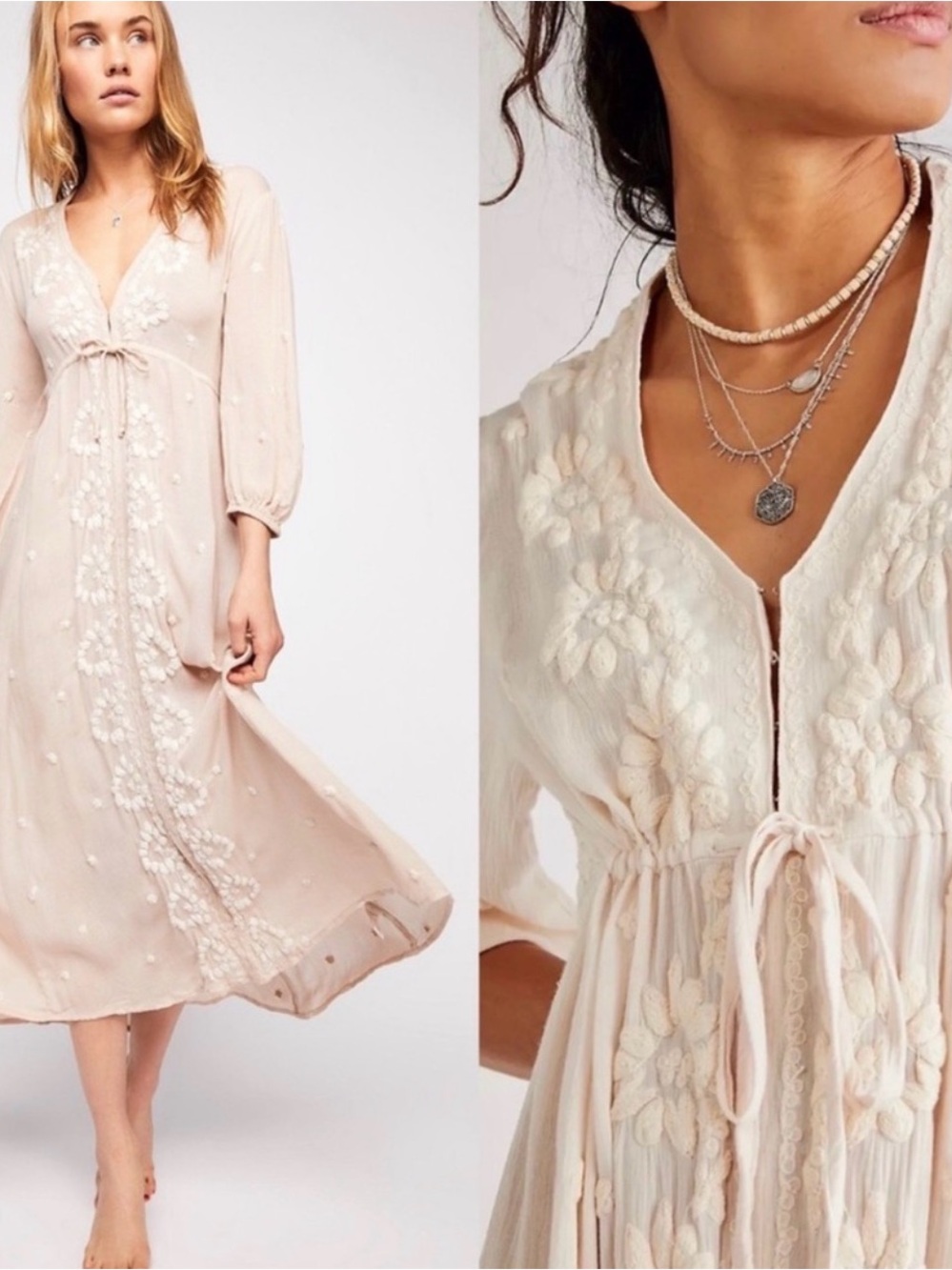 Free People blush Floral Embroidered Maxi Dress